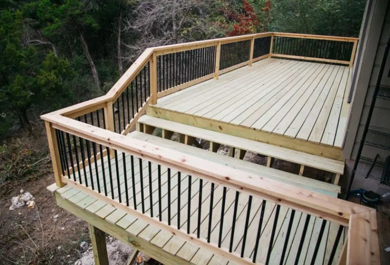 Deck with wood railings and balusters