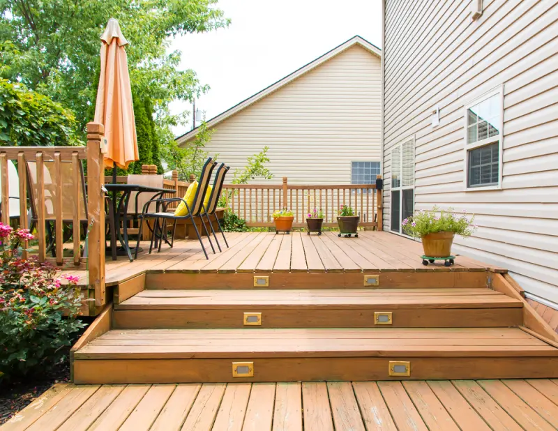 Deck steps and patio seating